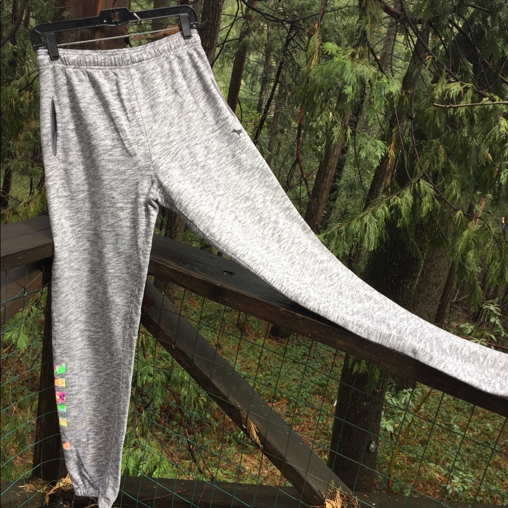 Pink classic gray sweat pants with bright logo jogger pants loungewear
